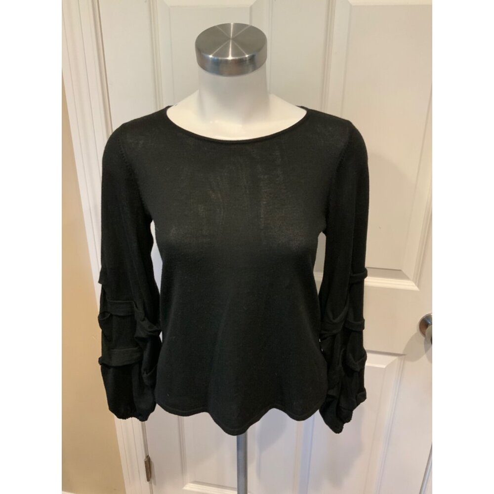 Moth Black Thin Knit Ruffle Sleeve Top, Size XS